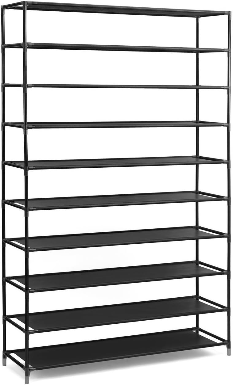 (10 Tier) Shoe Rack, Shoe Organizer, Great for Dorms Closets, Holds up to 50 Shoes, Black