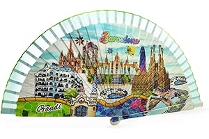 BDM Barcelona Spanish Wooden Fan | Exclusive Design Inspired by Barcelona and Gaudí | Made in Spain | Travel Souvenir and Original Gift | Trencadís Style Mosaic Art