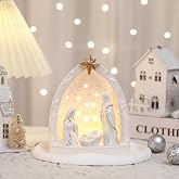 Cindeer Christmas Nativity Scene Set Indoor, Ceramic Lighted Gift, Arch | White Porcelain Holy Family Figures Set, 6" Small Christian Gift for Christmas Home Tabletop Centerpiece Decor