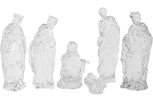 Beeveer 6 Pcs Clear Resin Christmas Nativity Scene Figure Set 7.25 Inch Christmas Scenario Interior Decoration, Small Figure Nativity Scene, Can Be Used as Home Desktop Decor Stand Religious Gift