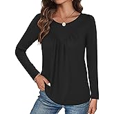 Bliwov Womens Long Sleeve T Shirts Fall Fashion Outfits Casual Blouses Loose Fit Tops Crew Neck Ruched Tunic Trendy Clothes