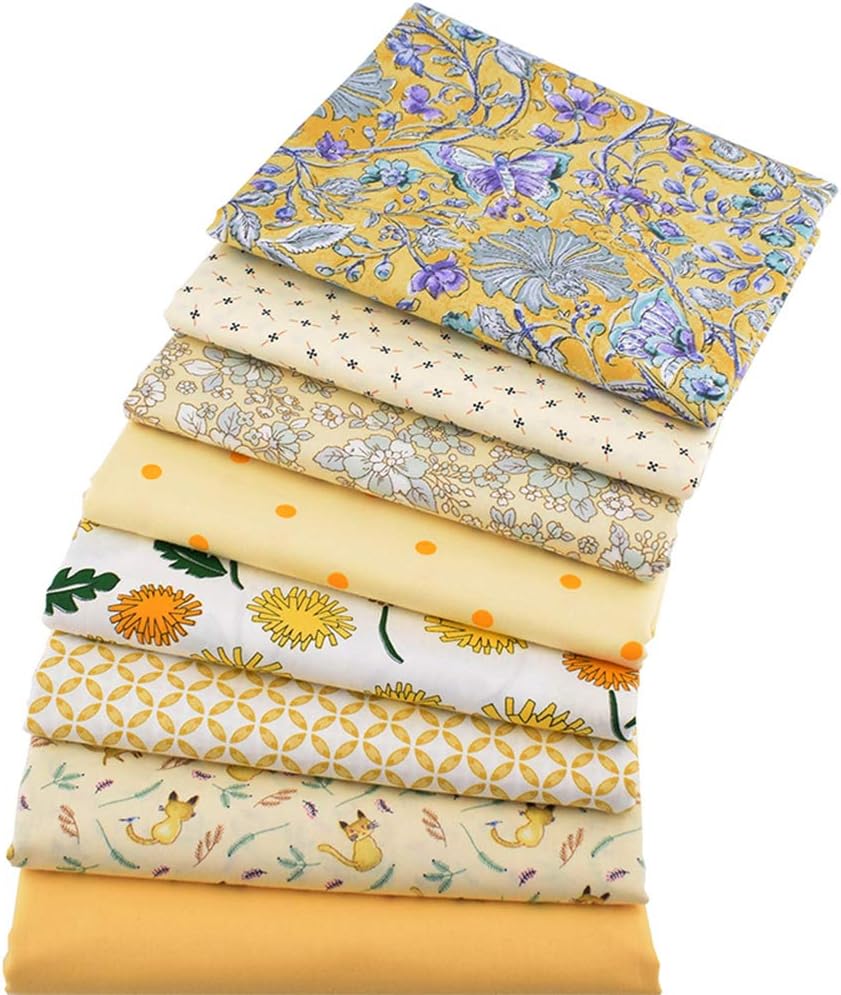 8 Pieces Yellow Series Fat Quarters TOP Cotton Craft Fabric Bundle