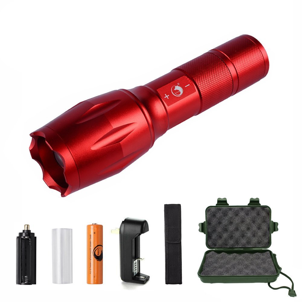 U \'King Taschenlampe Handlampe Rot Wasserdichte Wiederaufladbare Taschenlampe Ultra Bright für Haushalt,Camping,Garage und Outdoor