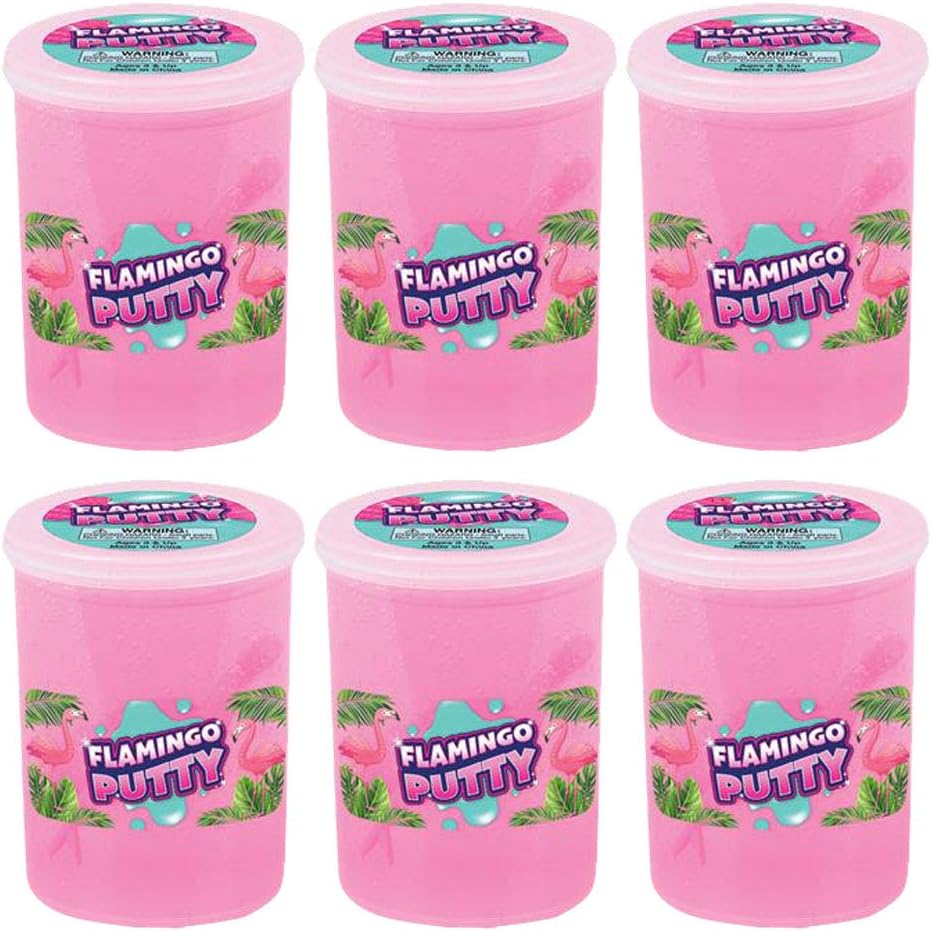 Kicko Flamingo Putty - 6 Pack Pink Colored Putty with Mini Flamingo - Educational Fidget Toy Ideal for Relaxation and Sensory Stimulation, Event Prizes, Goody Bags, Activity Set
