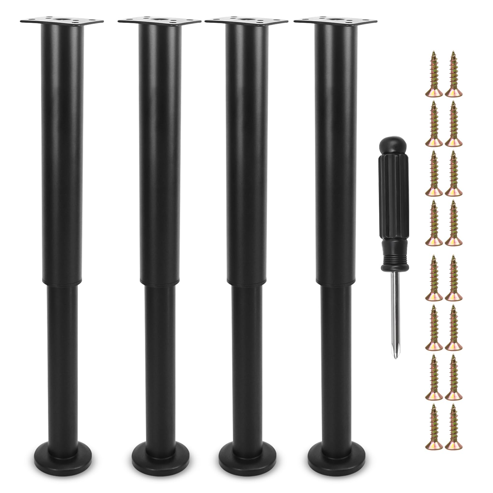 Furniture Adjustable Legs, Metal Bed Support Leg Central Slat Frame Couch Replacement Support Leg Part Heavy Duty Furniture Foot with Screwdriver for Cabinet/Dresser/Table/Sofa 25-42cm (Black 4 Pcs)
