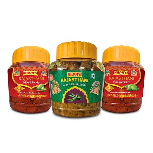 NILONS Rajasthani Pickle Combo - Mango Pickle, Mix Pickle, Green Chilli Pickle (250 g Each) |