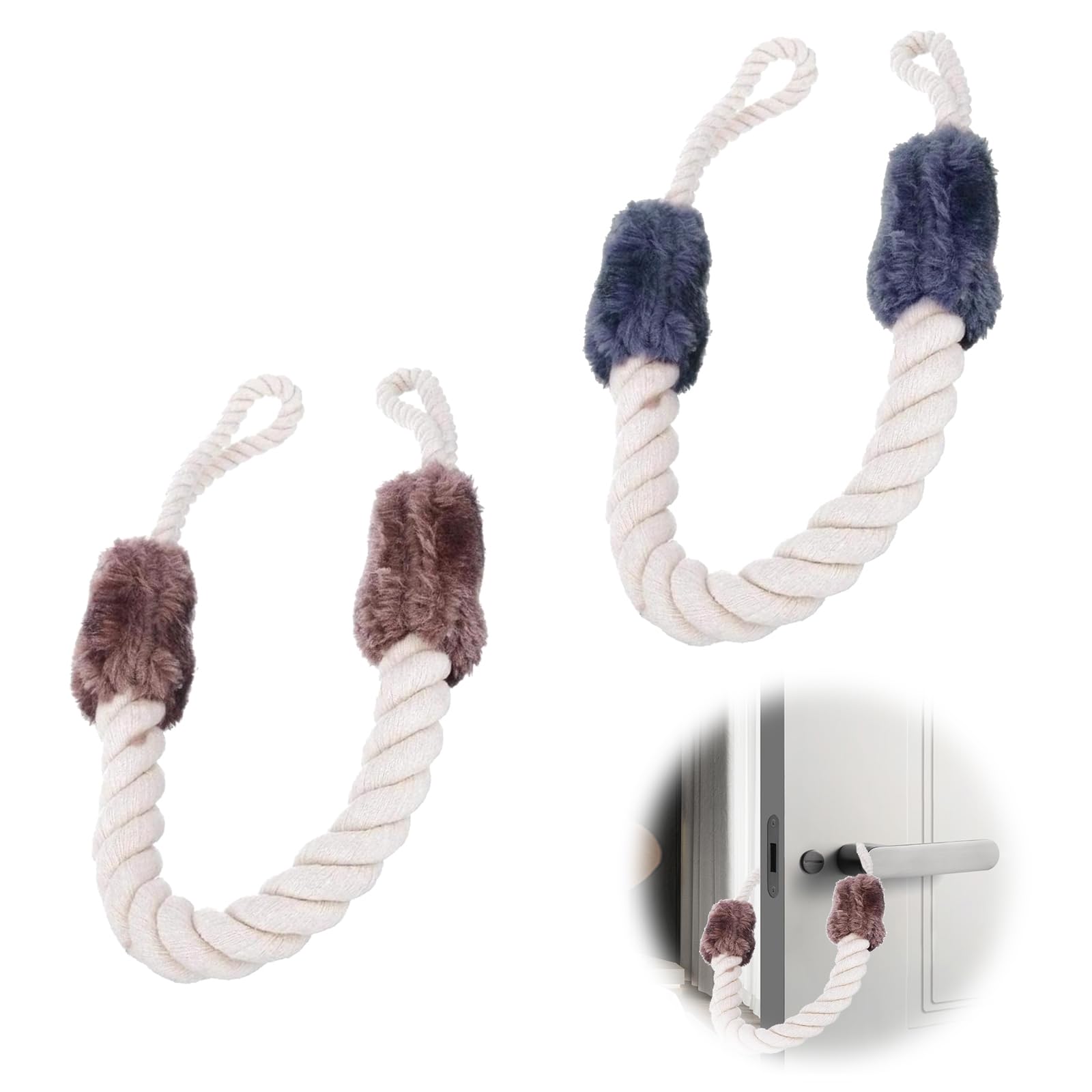 MUYAPAY 2 Pieces Safety Door Stopper, Anti-Pinching Door Stop, Soft Rope Cotton Rope, Door Stopper Child Safety Door Stop, for Doors and Windows, Protect Pets and Children