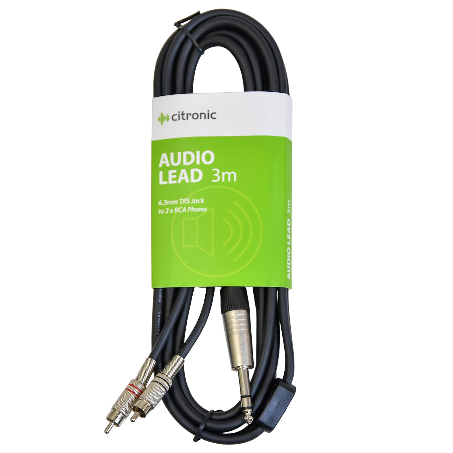 chord Citronic Classic Audio Leads 6.3mm TRS Jack to 2 RCA Plugs Stereo Audio Cable for Home & Studio Use 3 Metre