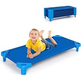 Costzon Stackable Daycare Cots for Kids Preschool Nap (6 Packs) | Ready-to-Assemble, Space-saving Cots for Toddlers or Pets, Nursery Classroom Bed for Sleeping, Resting, Naptime (Blue)