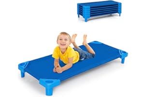 Costzon Daycare Cots for Kids, Pack of 6, 51” L x 22.5” W Stackable Nap Cots with Easy Lift Corners, Ready-to-Assemble, Preschool Classroom Daycare Beds for Sleeping, Resting, Naptime (Dark Blue)
