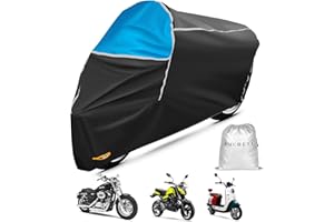 WMCHEYI Motorcycle Cover, All Season Motorcycle Covers Waterproof Outdoor Protection, Motorbike Scooter Cover with Lock-Holes Storage Bag, Blue Moped Covers, Fit up to 104"