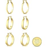 WGOUD 3Pairs 14K Gold Plated Chunky Hoop Earrings Set for Women, Trendy Hoop Earring 925 Sterling Silver Post - Hypoallergenic Thick Lightweight Twisted Hoops Dainty Gold Earrings for Women Jewelry Gifts