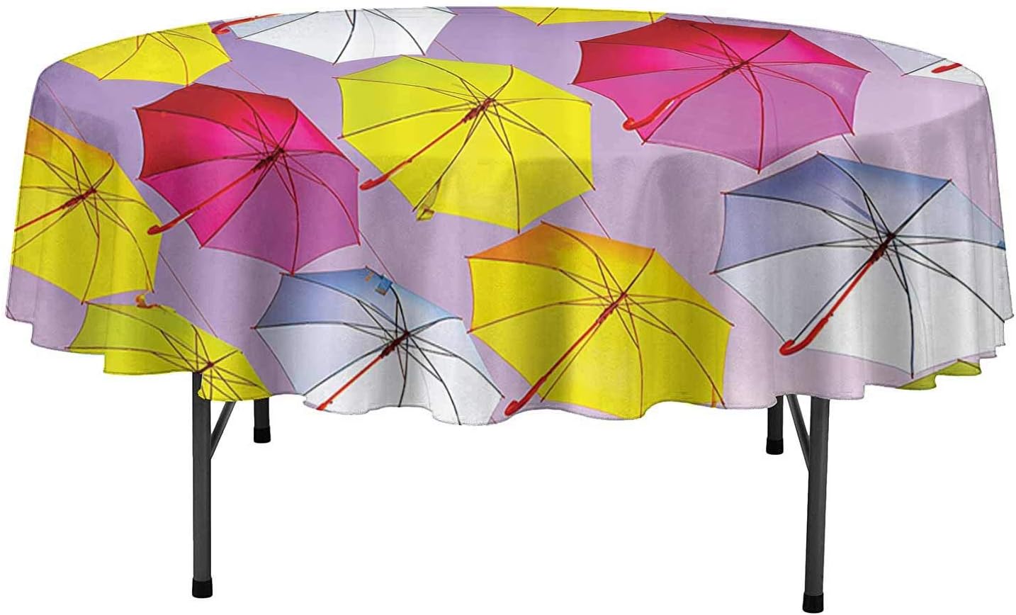 Polyester Table Cloth Apartment Decor Circular Round Formed Romantic Color Umbrella Sunshades on Air Motivation Photo Decorative Table Top Cover D63 Inch Multi