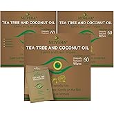 NOVEHA 180PCs Tea Tree & Coconut Oil Eyelid & Lash Wipes | For Demodex, Blepharitis & Itchy Eyes - Effective Eyelash Wipes With Aloe Vera, Natural Makeup Remover & Daily Eye Cleanser - (Pack of 3)