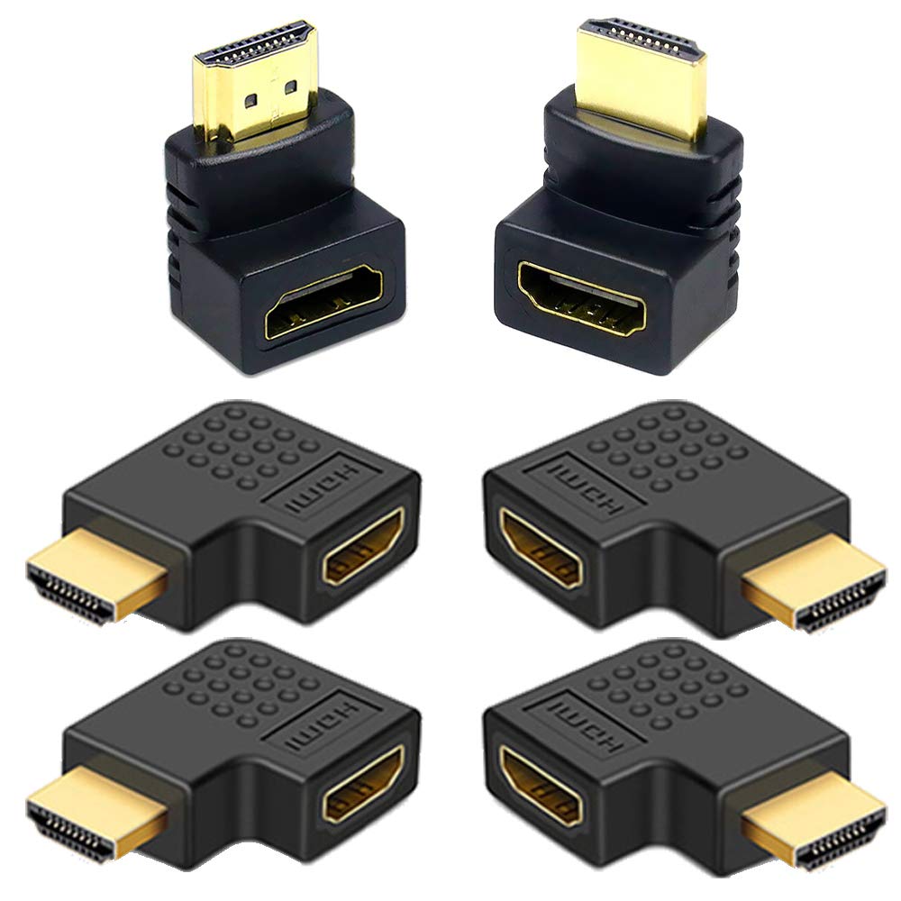 6 HDMI Angled Adapter: 2 pcs Flat Left 90 Degree Angle and 2pcs Flat Right 90 Degree Angle, 1 pcs 90 Degree and 1 pcs 270 Degree HDMI Male to Female Adapter Supports 3D TV Connector