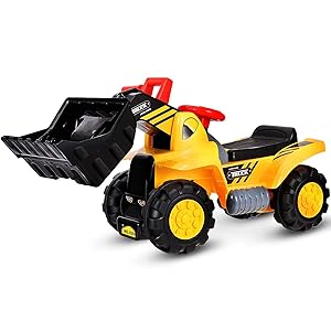 Costzon Kids Ride On Construction Bulldozer, Outdoor Digger Scooper Pulling Cart W/Front Loader Digger Horn Underneath Storage, Children Pretend Play Truck Toy (Yellow)