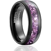 SOXEMAN Women's Aurora Wedding Band - 8mm Wide Black Tungsten Ring with Purple Crystal-Style Inlay