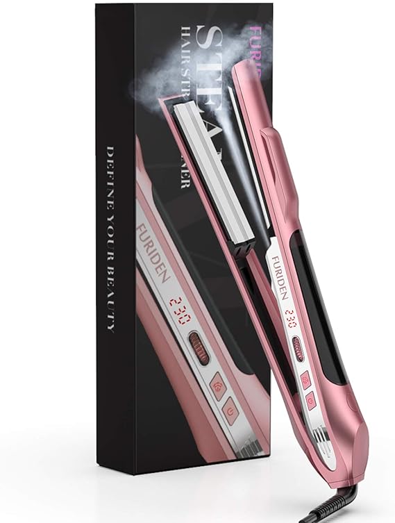 FURIDEN Plancha de vapor para cabello con placas de