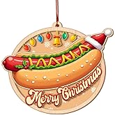 Hot Dog Ornament, Hot Dog Ornaments for Christmas Tree, Double Layer Hotdog with Santa Hat Xmas Ornaments, Funny Food Christmas Tree Decorations, Hotdog Gift for Foodies