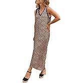 miduo Womens Casual Summer V Neck Sleeveless Floral Printed Beach Split Maxi Dress Sundress