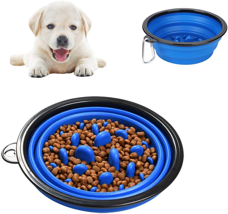Slow Feeder Dog Bowl Slow Eating Dog Bowl Pet Bloat Stop Puzzle Cat Bowl Interactive Feeder Foldable Travel Feeder for Large Medium Small Dogs Indoor Outdoor Camping Hiking