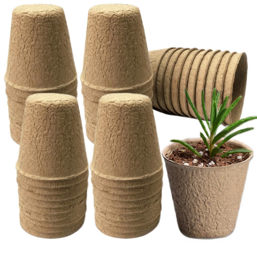 MEETOZ 50 Pcs 8 cm Round Biodegradable Fibre Seedling Pots, Young Flowers Nursery Pots, Indoor Plant Pots Mini Tools for Garden Germination