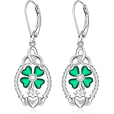 St Patricks Day Earrings Shamrock Earrings for Women Four Leaf Clover Sterling Silver Irish Celtic Claddagh Green Shamrock Dangle Lucky Jewelry Gifts