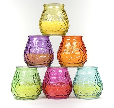 6 Stück Citronella Kerze in bauchigem Glas 9,5x9cm im Display Mückenabwehr Duftkerze