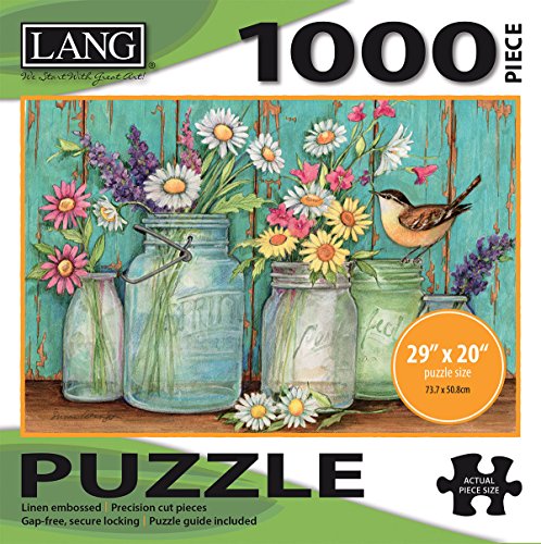 LANG - 1000 Piece Puzzle -"Mason Flowers", Artwork by Susan Winget - Linen Finish - 29' x 20" Completed