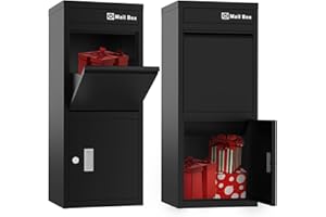 Package Delivery Box for Outside with Lock,17.7"L*15"W*39.4"H,AzaRsd Heavy-Duty Steel Package Drop Box with Anti-Theft Design, Weather-Resistant, Package Mailbox for Porch Ideal for Home&Office(Black)