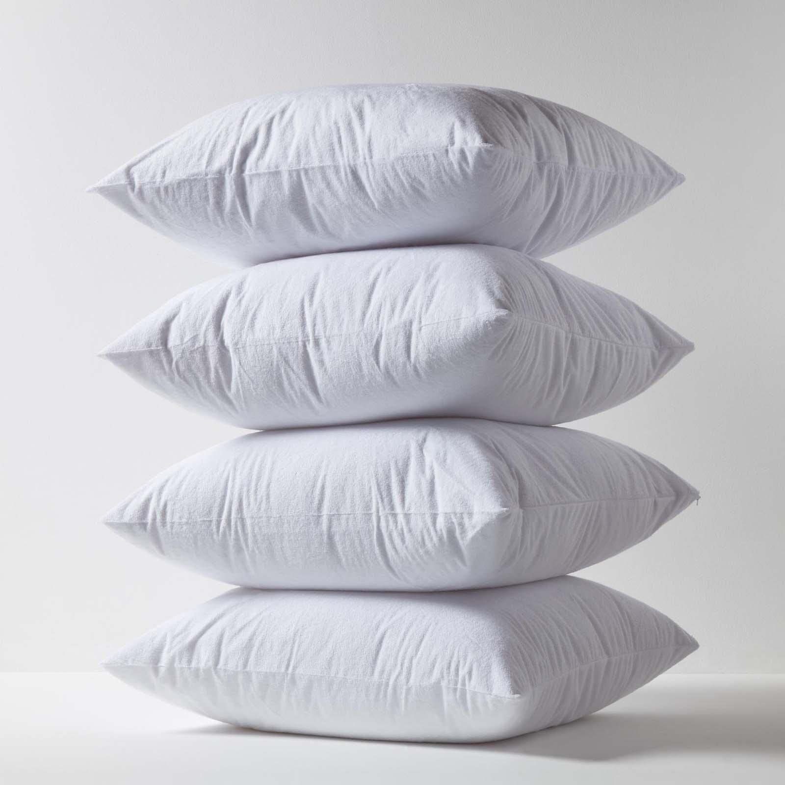 HOMESCAPES Set of 4 Euro Size 60 x 60 cm Terry Towelling Waterproof Pillow Protectors 100% Cotton Terry Pile Top Breathable Hypoallergenic Washable Square Pillow Covers with Zip Closure