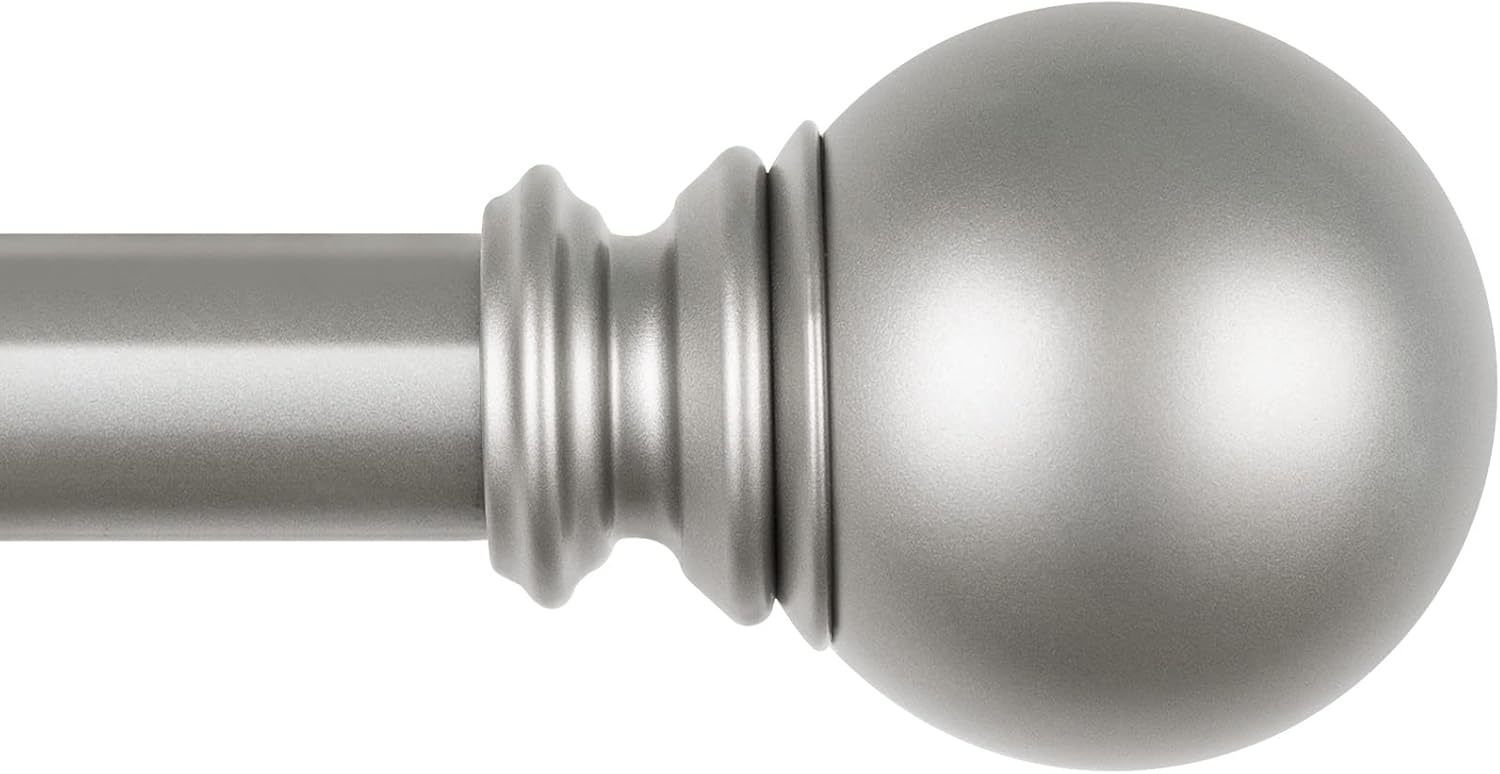 Window Treatment Hardware - KAMANINA 1 Inch Curtain Rods 32 to 58 Inches (2.6-4.8ft), Antique Silver Single Curtain Rod for Windows, Decorative Drapery Rod with Round Finials