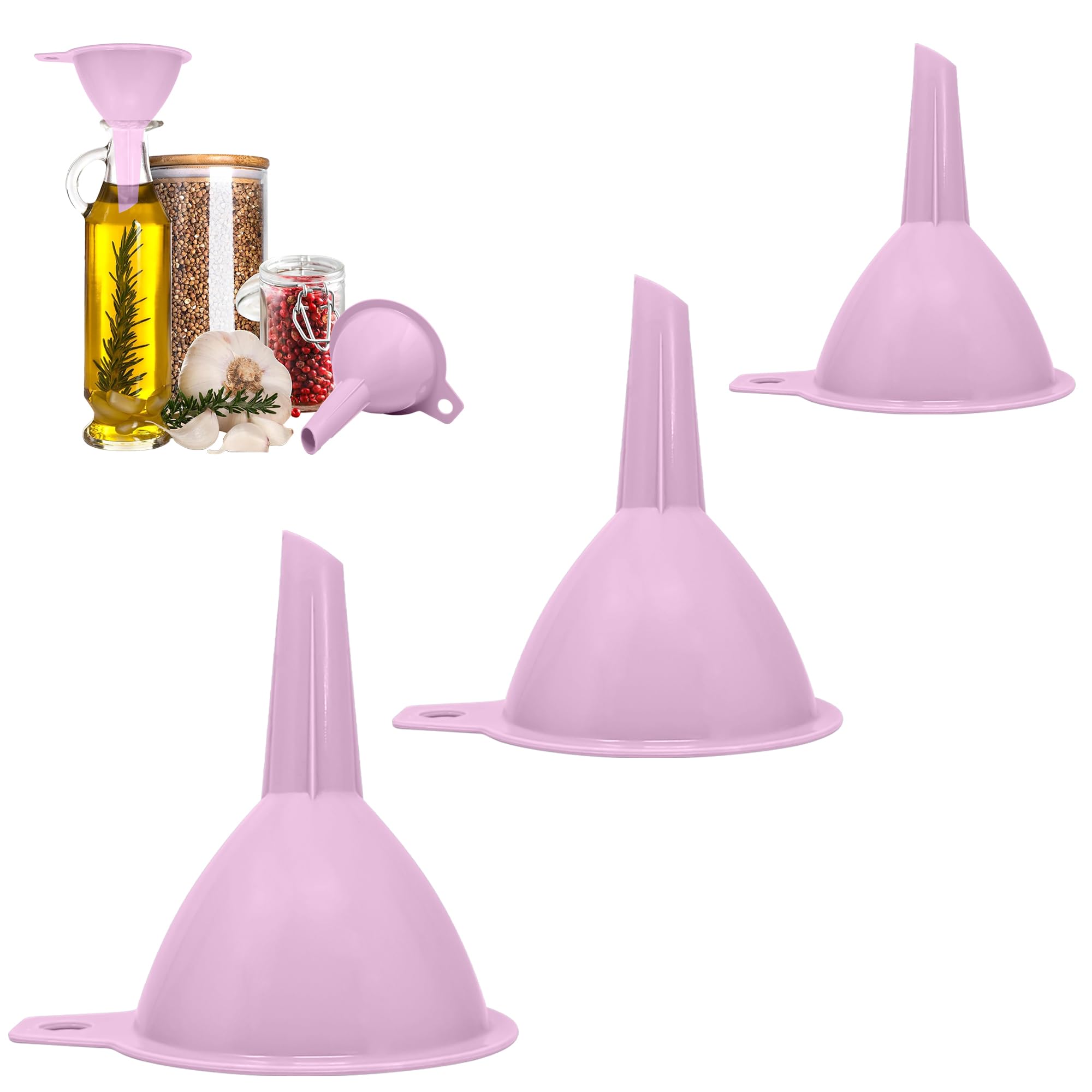 Set of 3 - Funnel for Liquid, Oil Transfer Plastic Funnel for Narrow Necked Bottles Kitchen Funnel for Liquid and Powder Transfer (Pink Funnel - 6.5/8/9.5cm)
