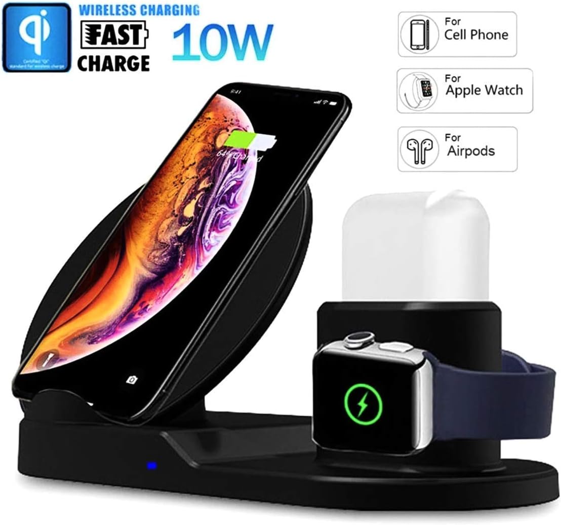SYSTENE 3 in 1 Wireless Qi Fast Charger Stand Dock Charging Station Holder for iPhone AirPods Apple Watch, Samsung…