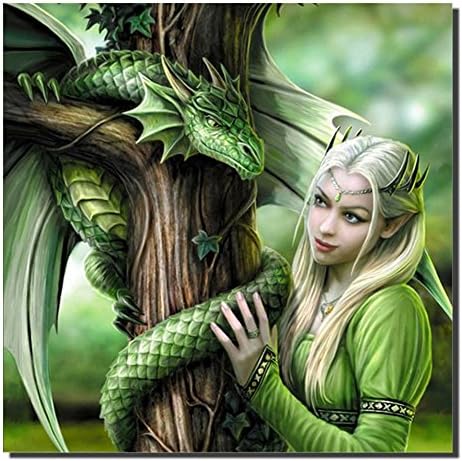 DIY 5D Diamond Painting Dragon Girl, Painting Resin Drill Cross Stitch Kit Home Décor Wall Decoration(30X30 cm)