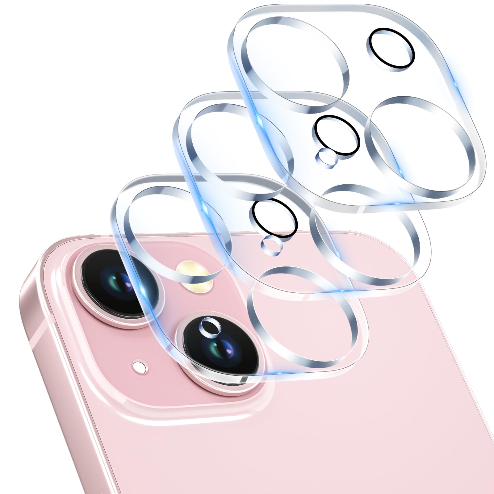 imluckies [3 Pack Camera Lens Protector for iPhone 15 / iPhone 15 Plus Tempered Glass, 9H Hardness Anti-Scratch & HD Clear Not Affect Night Shots, Case Friendly, Easy to Install