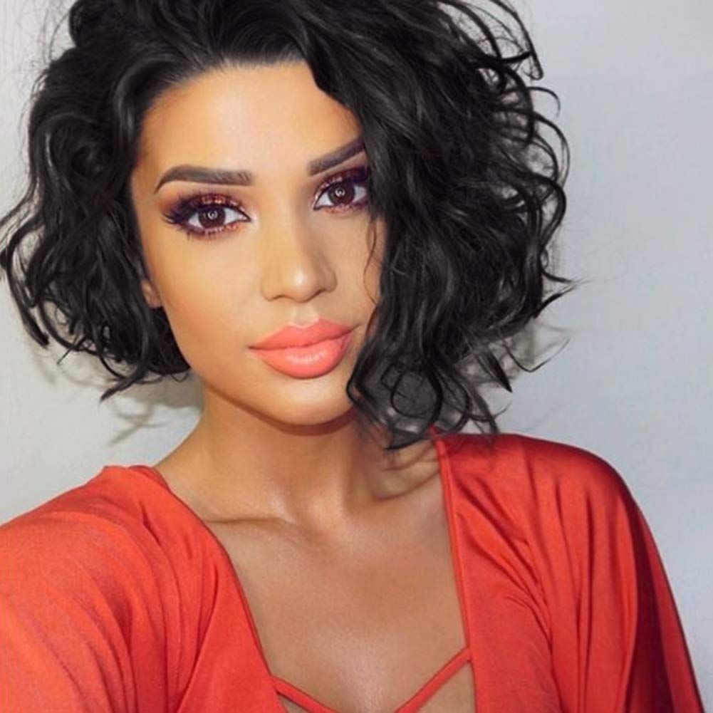 Amazon Com Wiger Short Human Hair Lace Front Wigs Short Black