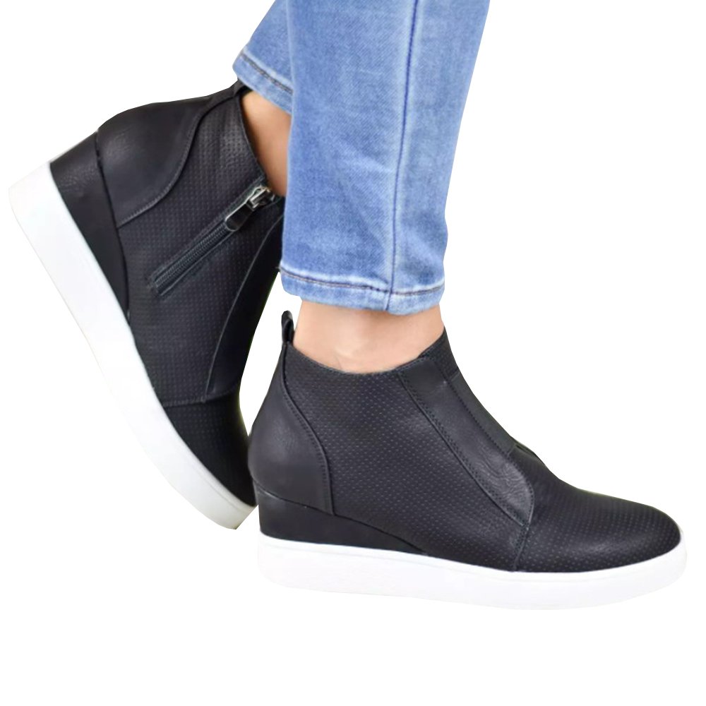LAICIGO Womens Wedge Sneakers Platform Perforated Hidden Heel High Top Ankle Booties - Image 5
