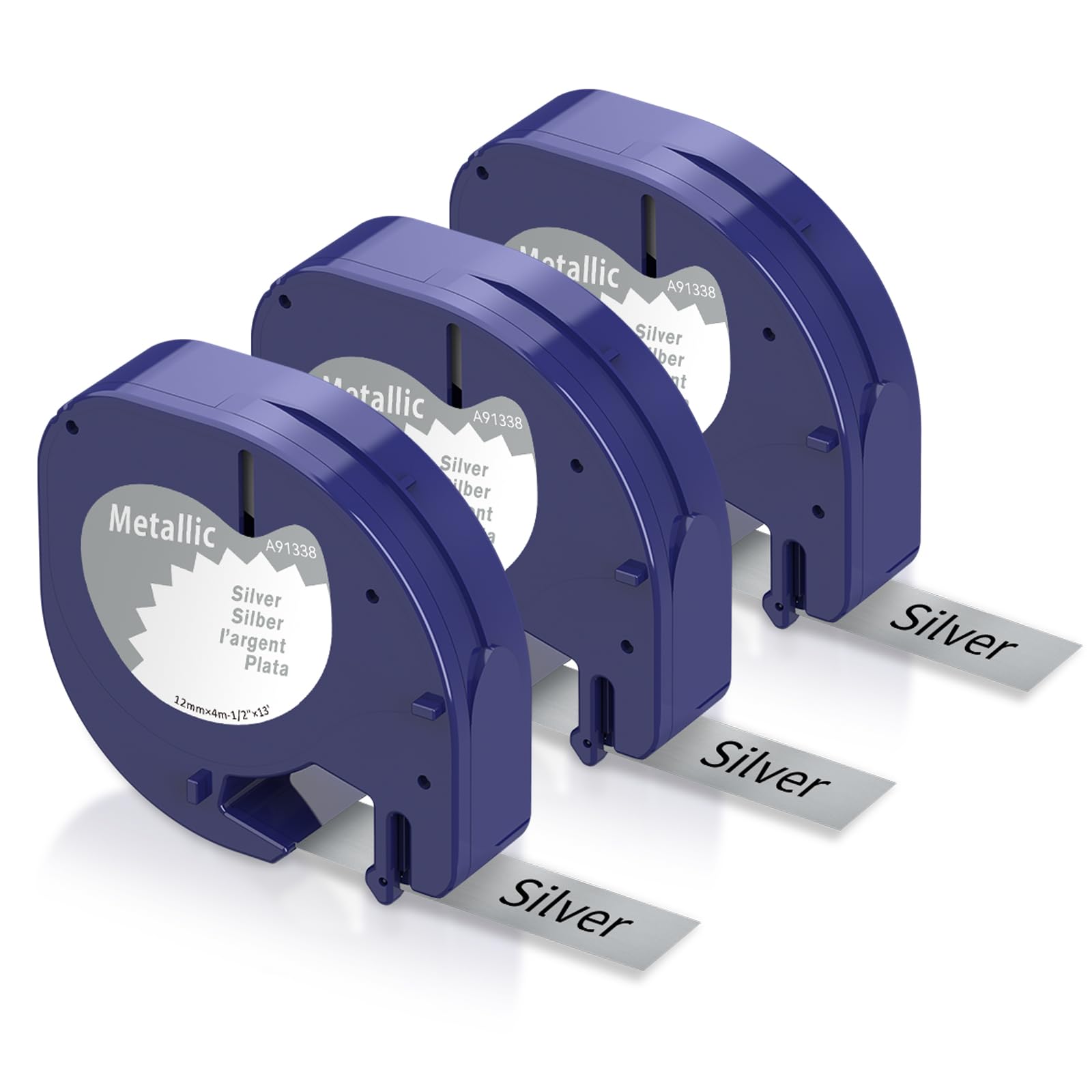 Aken Metallic Silver Label Tape Compatible with Dymo Letratag Label Tape 12mm x 4m, 91338 A91338 Compatible with Dymo LetraTag 200B LT-100H Plus LT100T XR, 3 Roll