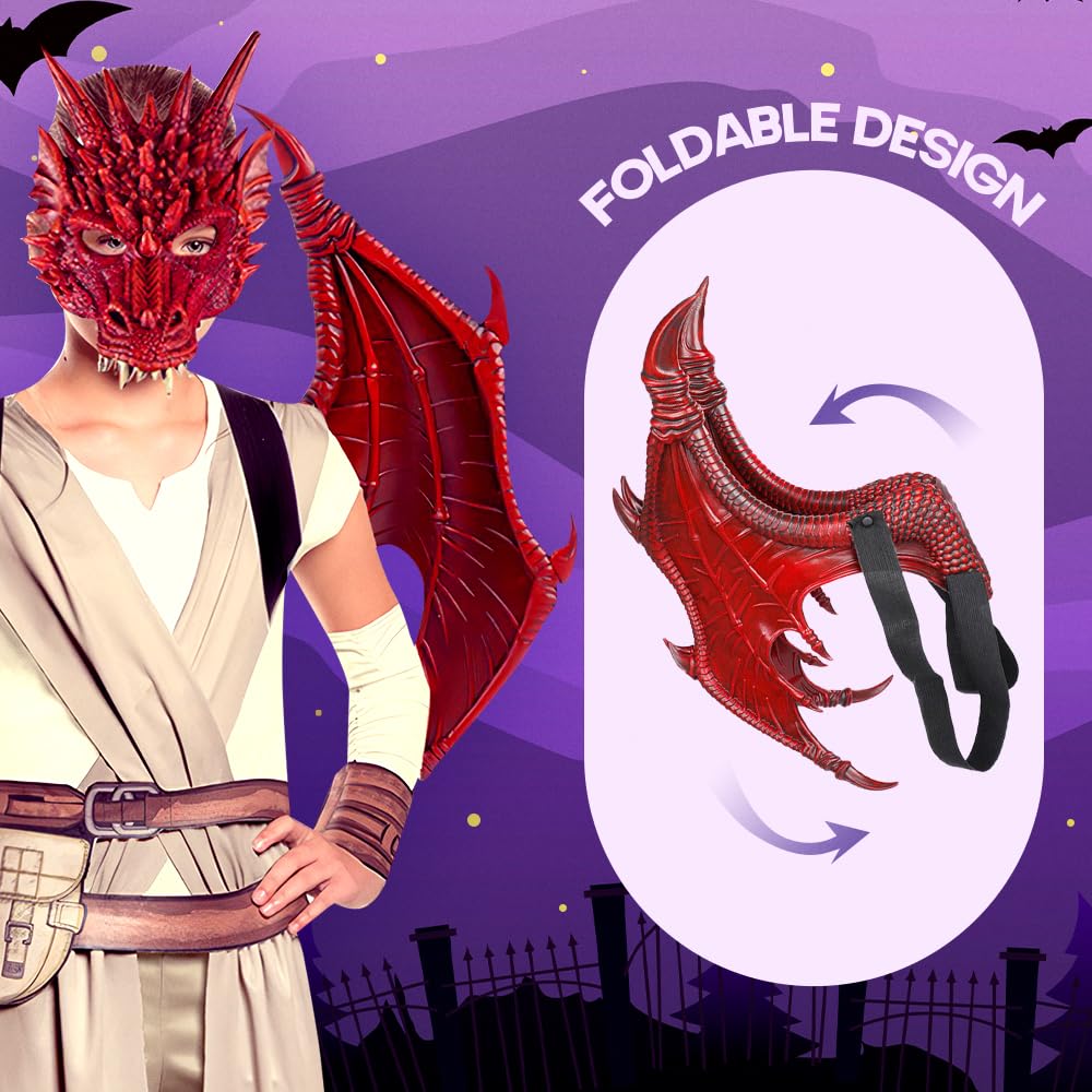 MENGKAO Dragon Costume Kids Dinosaur Wings Tail Mask Set Boys Girls Children Dress Up Dino Props for Halloween Cosplay Party