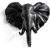 HERNGEE Elephant Head Single Wall Hook/Hanger Animal Shaped Coat Hat Hook Heavy Duty, Rustic Decorative Gift, Black