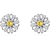 AOBOCO Sterling Silver Flower Series Stud Earrings with Crystals, Birthday Christmas Jewelry Gift for Her