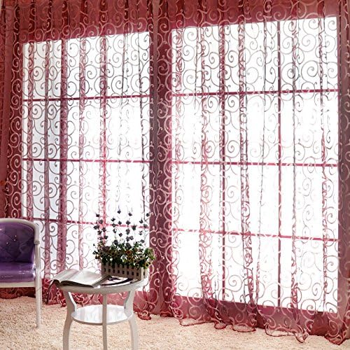 TINNZTES window Curtain Sheer, window screening, Window gauze, rattan pattern, European style decorative, Fit for bedroom, living room, balcony, window, 39.4x78.7 inch (Claret)