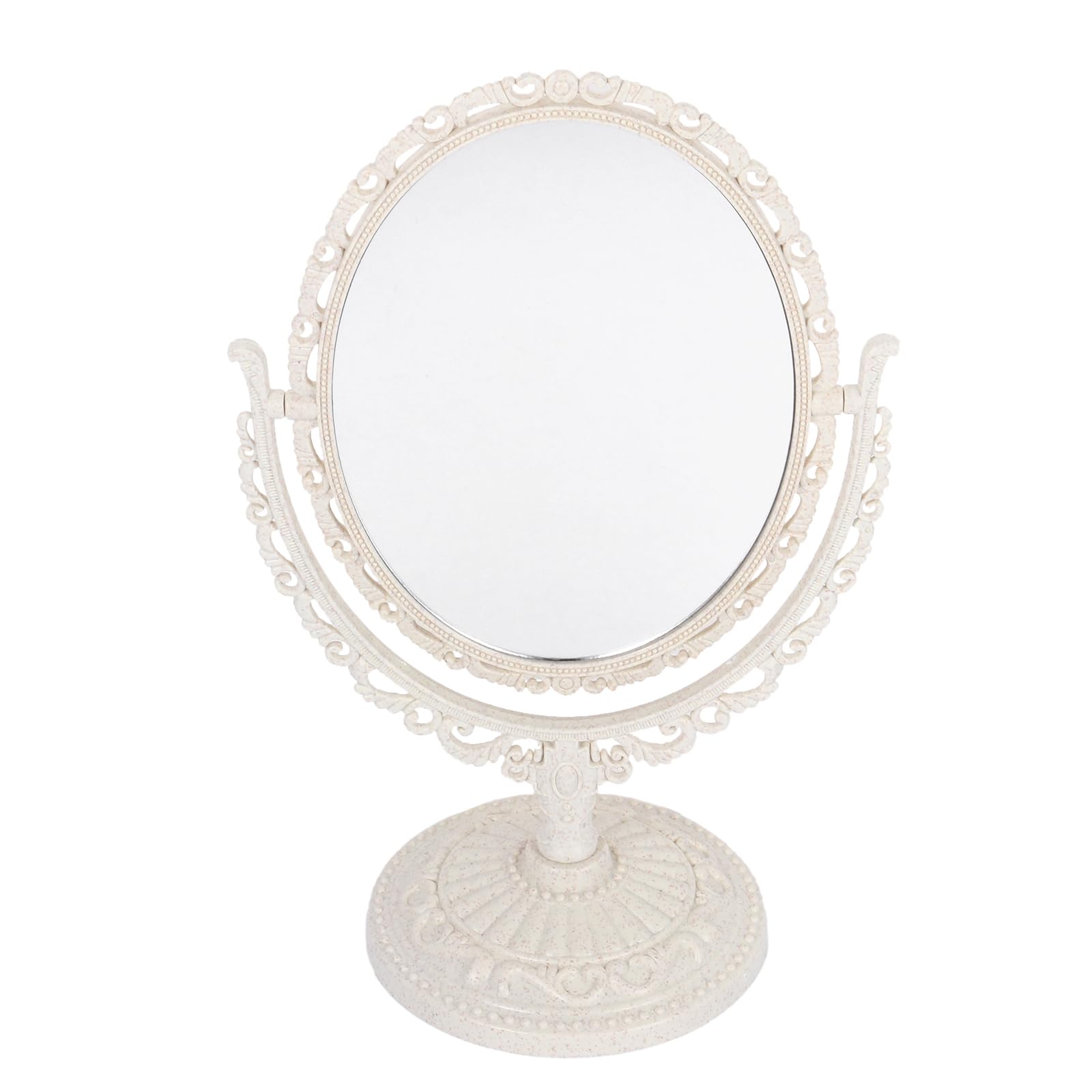 Uonlytech 1Pc Vintage Desktop Dressing Mirror Double Sided Swivel Vanity Mirror Plastic Standing Adjustable Cosmetic Mirror Small Makeup Mirror for Women Oval Beige