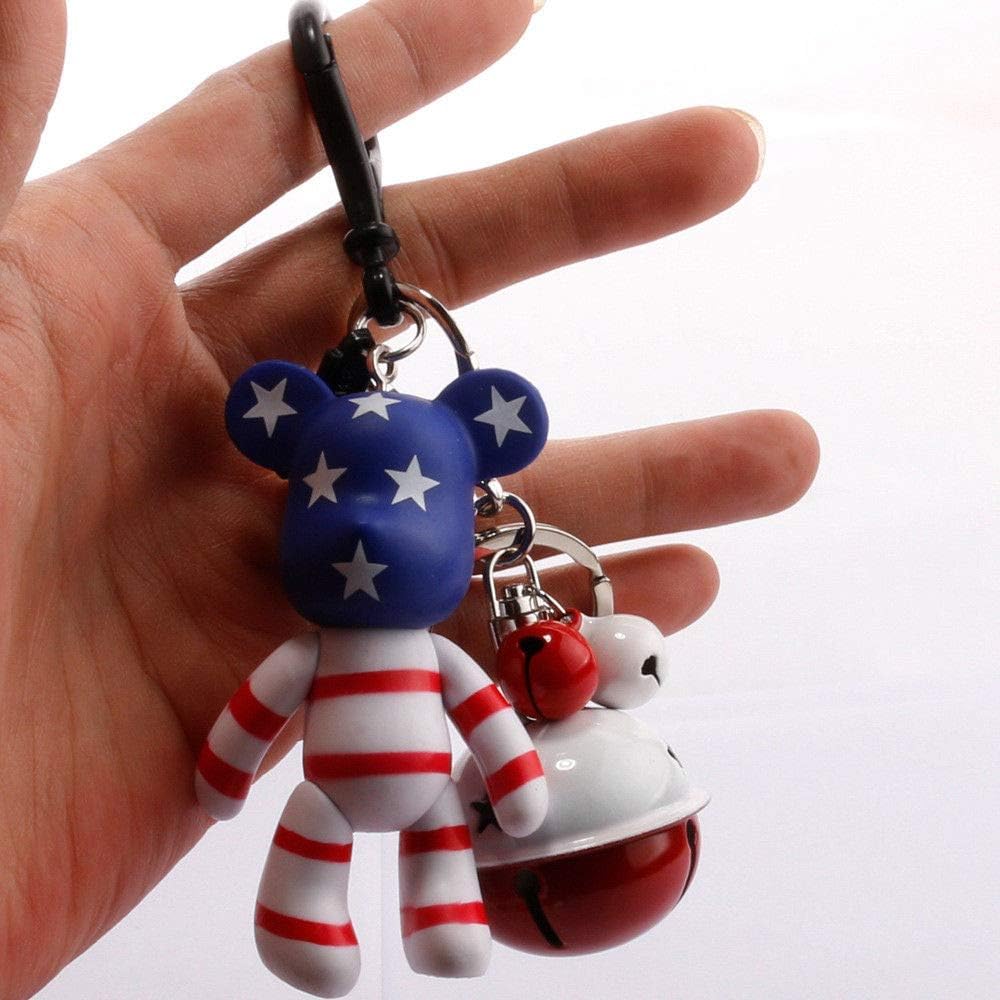 ESMPRO Us Red Stripe Gloomy Bear Figure Bell Keyring Car Key Chain Bag Phone Pendant