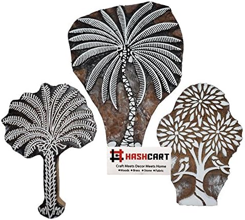 Hashcart Mughal Tree Deisgn Wooden Baren Printing Blocks For Scrapbooking/Pottery Crafts - Set of 3