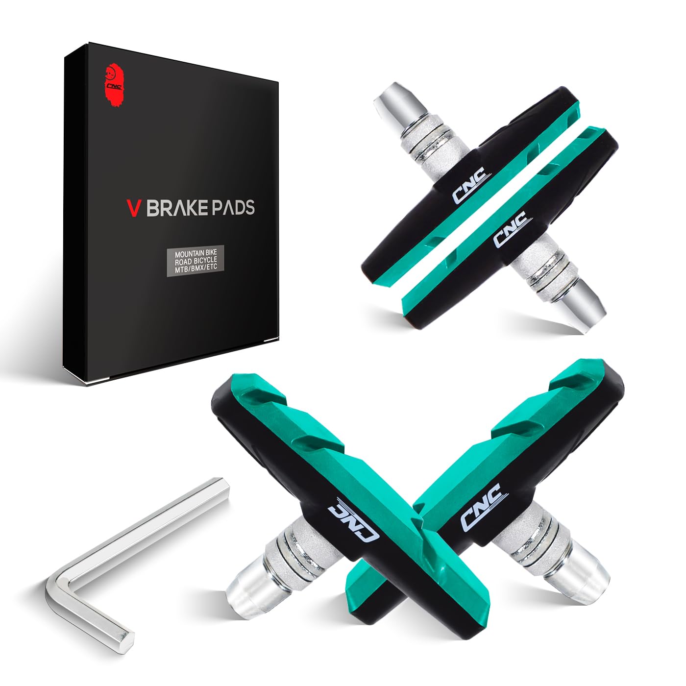 CNC V-brake shoes, 2 pairs of 70 mm V-brake brake pads, black, green.