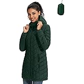 ZMC Women's Packable Puffer Jacket, Water-Resistant Hooded Puffer Jacket Lightweight Mid-Length Winter Puffer Coat