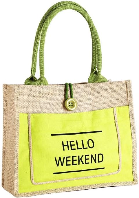 JOYEAR Canvas Jute Reusable Large Tote Grocery Shopping Foldable Handbag, Fashion Lady Bag, Diaper bags, Vintage Burlap Bag for Daily Use (Green, Large)