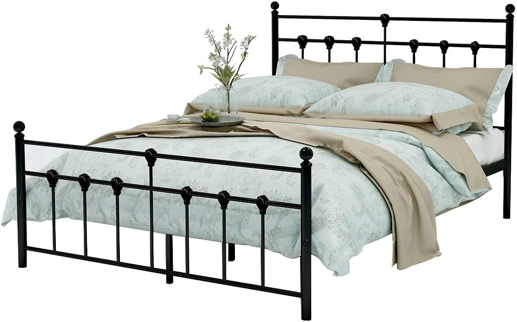 King Size Metal Bed Frame with Headboard and Footboard Mattress